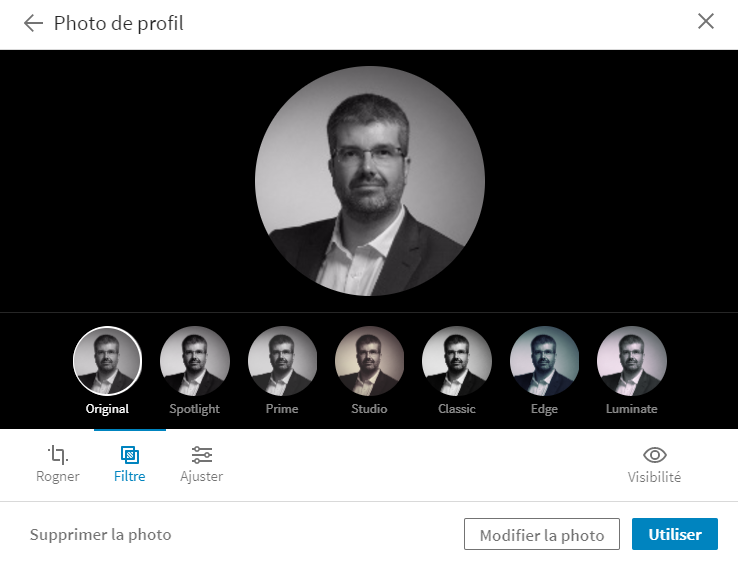 Filtres photo de profil Linkedin